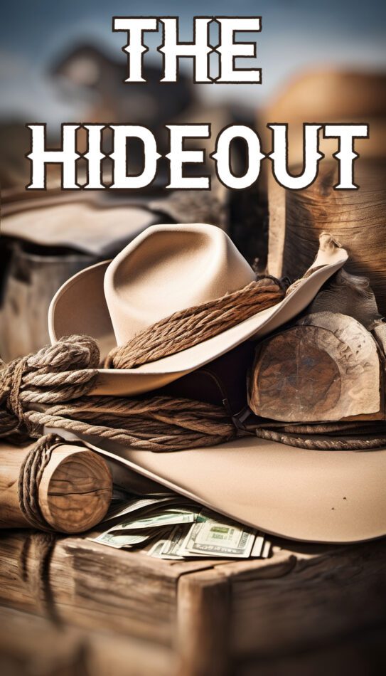Poster for the escape room "The Hideout" based off a Wild West cowboy theme.